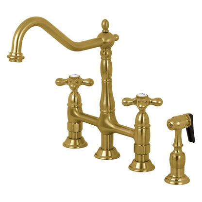 Kingston Brass KS1275AXBS Heritage Bridge Kitchen Faucet w/Brass Sprayer,ORB