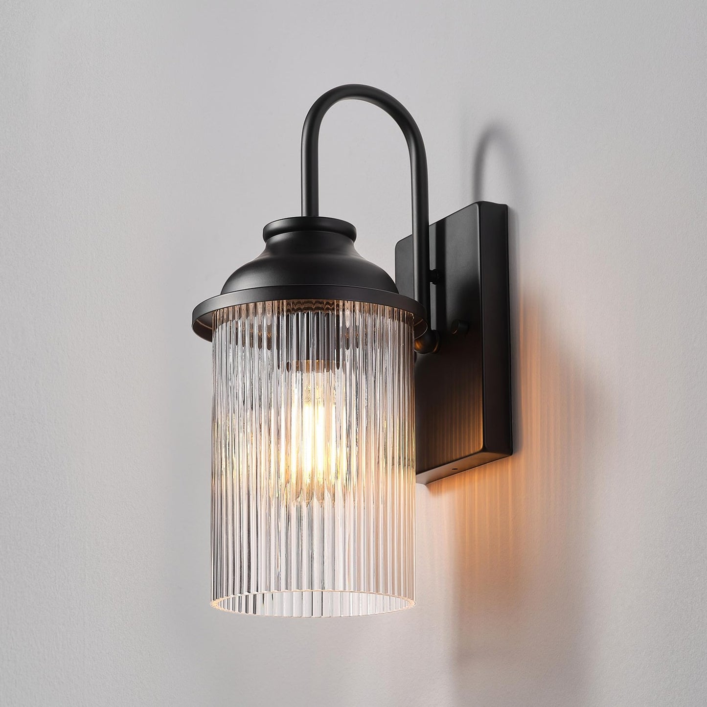 GLOBE 91005237 - 1-Light Outdoor Wall Sconce, Matte Black, Ribbed Glass Shade