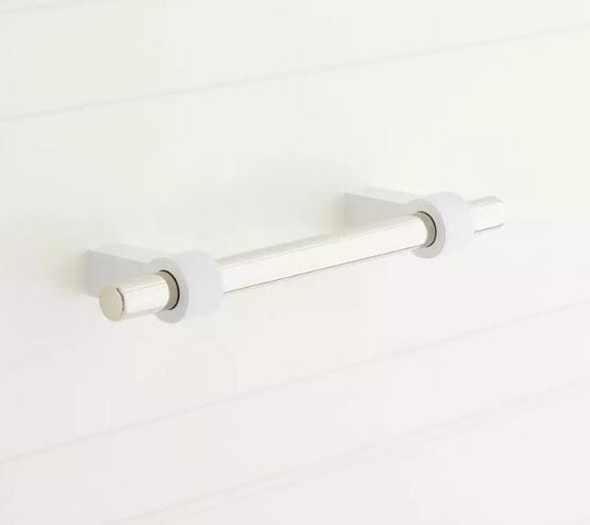 Signature Hardware 6-5/16"Linette Solid Brass Cabinet Pull-White/Polished Nickel