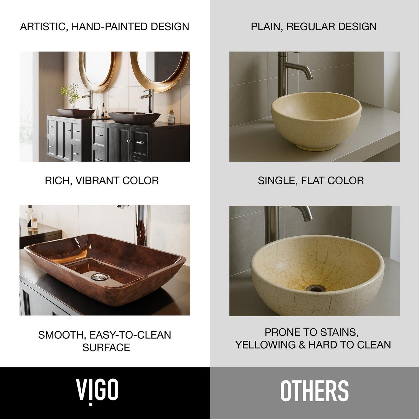 VIGO VG07089 Donatello 18"x13"x4" Over Counter Glass Vessel Sink Reddish Brown