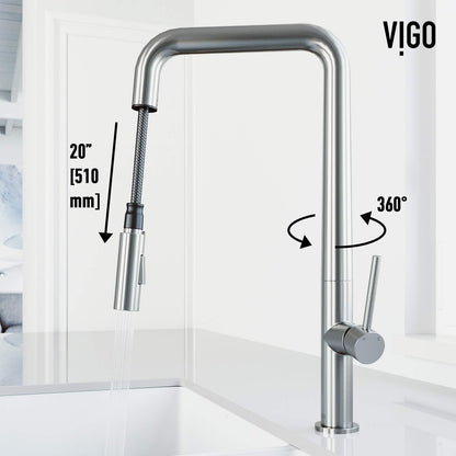 VIGO VG02013ST Parsons 18'' Single Handle Pull-Down Kitchen Faucet Stain-Steel