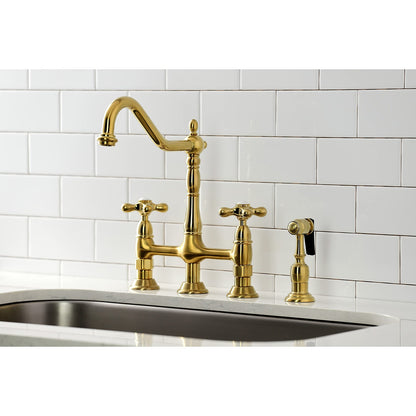 Kingston Brass KS1275AXBS Heritage Bridge Kitchen Faucet w/Brass Sprayer,ORB