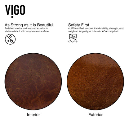 VIGO VG07089 Donatello 18"x13"x4" Over Counter Glass Vessel Sink Reddish Brown