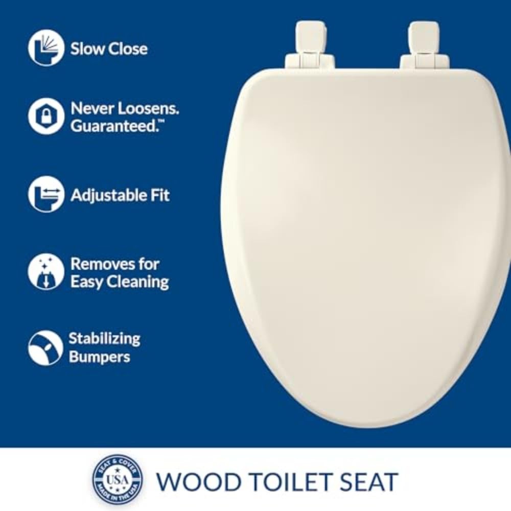 Bemis 19170PLE4-346 Alesio II Slow Close Toilet Seat Wood Seat Elongated Biscuit