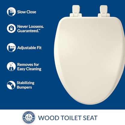 Bemis 19170PLE4-346 Alesio II Slow Close Toilet Seat Wood Seat Elongated Biscuit