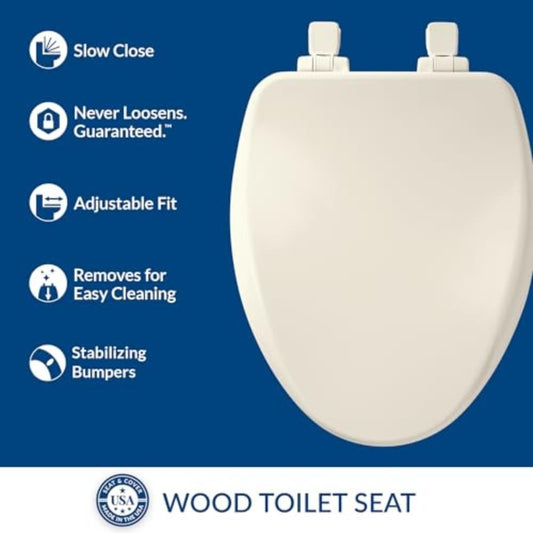 Bemis 19170PLE4-346 Alesio II Slow Close Toilet Seat Wood Seat Elongated Biscuit