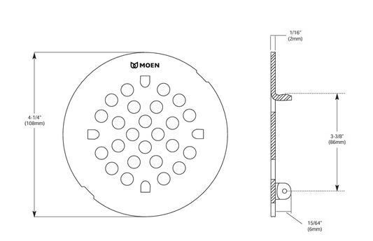 Moen 101663BN Brushed Nickel 4-1/4" Snap-in Shower Strainer