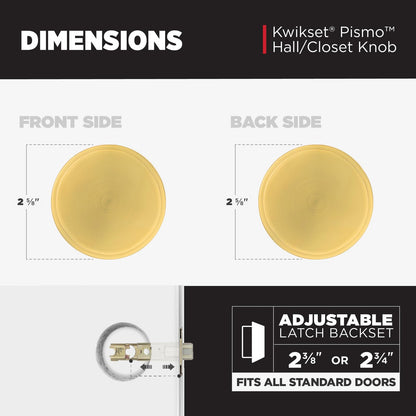 Kwikset 720PSKRDT Pismo Interior Passage Door Knob Satin Brass, Round