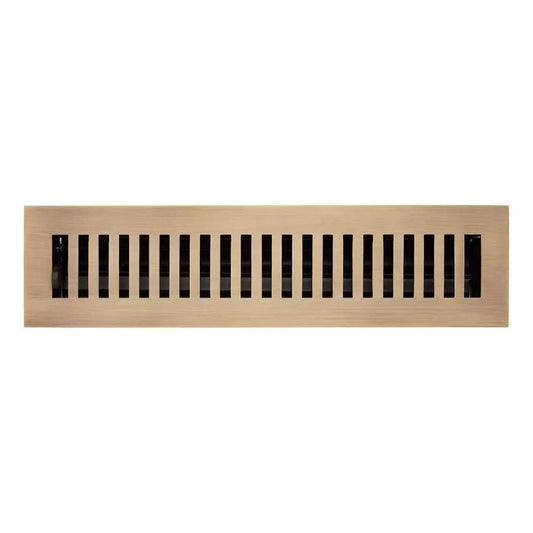 Signature Hardware-Modern Style Brass Floor Register w/wall clips-2-1/4x10-AB