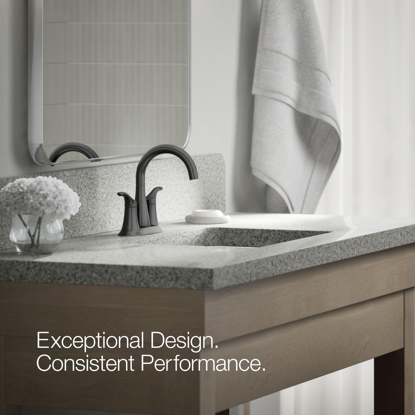 KOHLER K-27388-4-BL Simplice Centerset Bathroom Sink Faucet w/Drain Matte Black