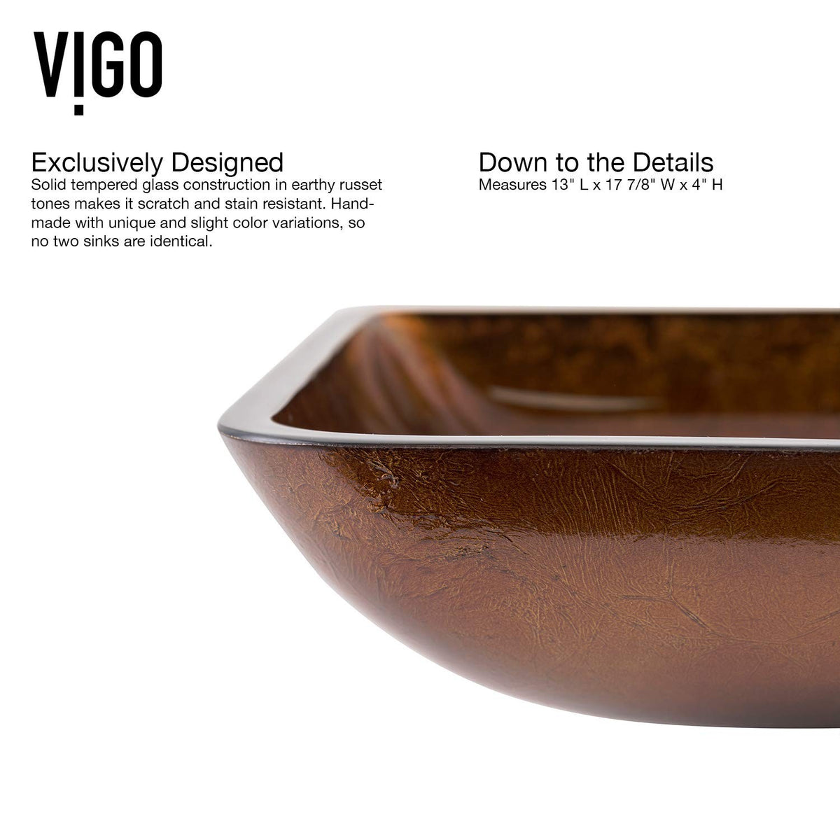 VIGO VG07089 Donatello 18"x13"x4" Over Counter Glass Vessel Sink Reddish Brown