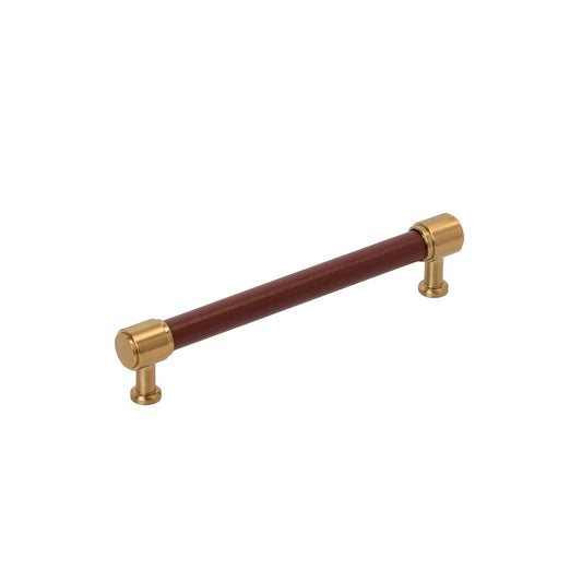 Amerock BP37539BRMLBR Lazzara 6-5/16" C2C Brown Leather Pull-Brushed Gold