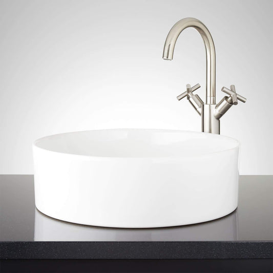 SH 447954 Hibiscus 16" Circular Fireclay Vessel Bathroom Sink - White
