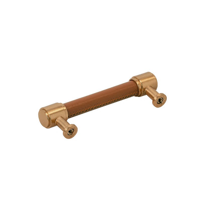 Signature Hardware 489392 Lazzara 3-3/4"C2C Cognac Leather Pull-Champagne Bronze