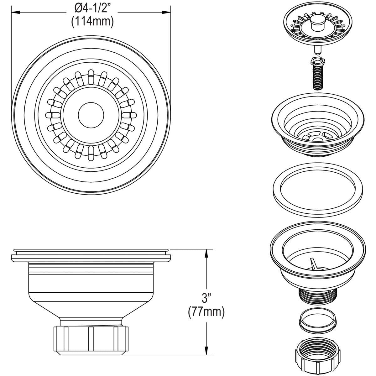 Elkay LKQS35GS Polymer Drain Removable Basket Strainer&Rubber Stopper Greystone
