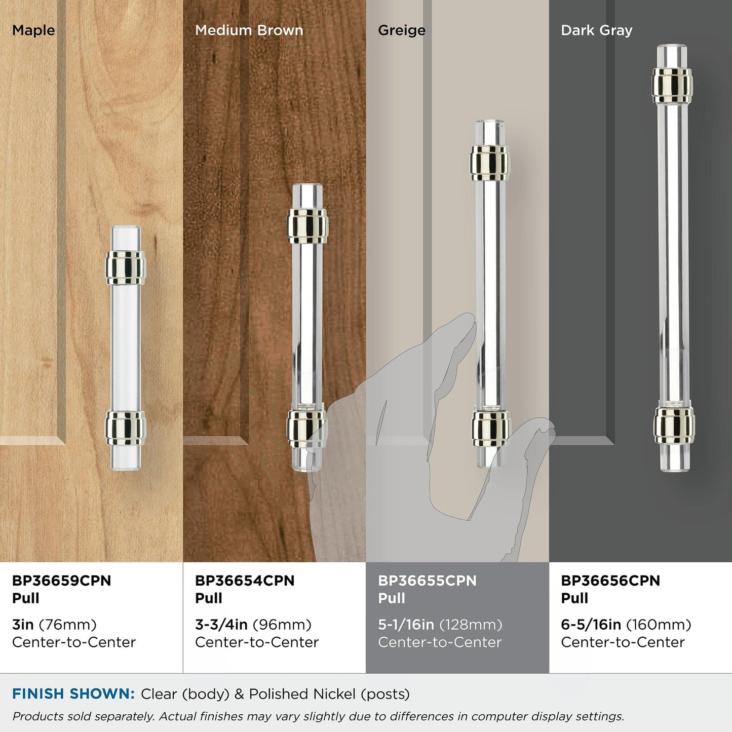 Amerock BP36655CPN 5-1/16" Glacio Clear/Polished Nickel Drawer Pull