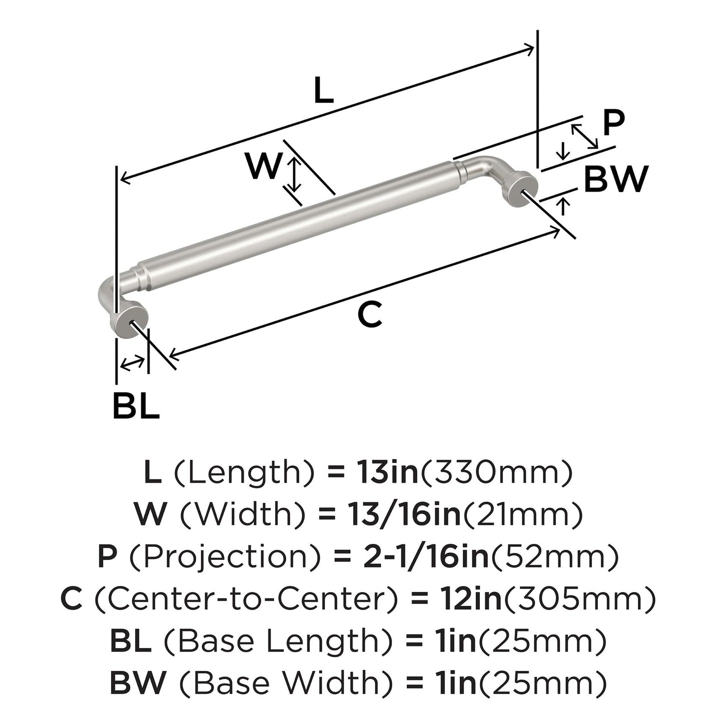 Amerock Coble 12 inch Center-to-Center Satin Nickel Appliance Pull, BP37669G10