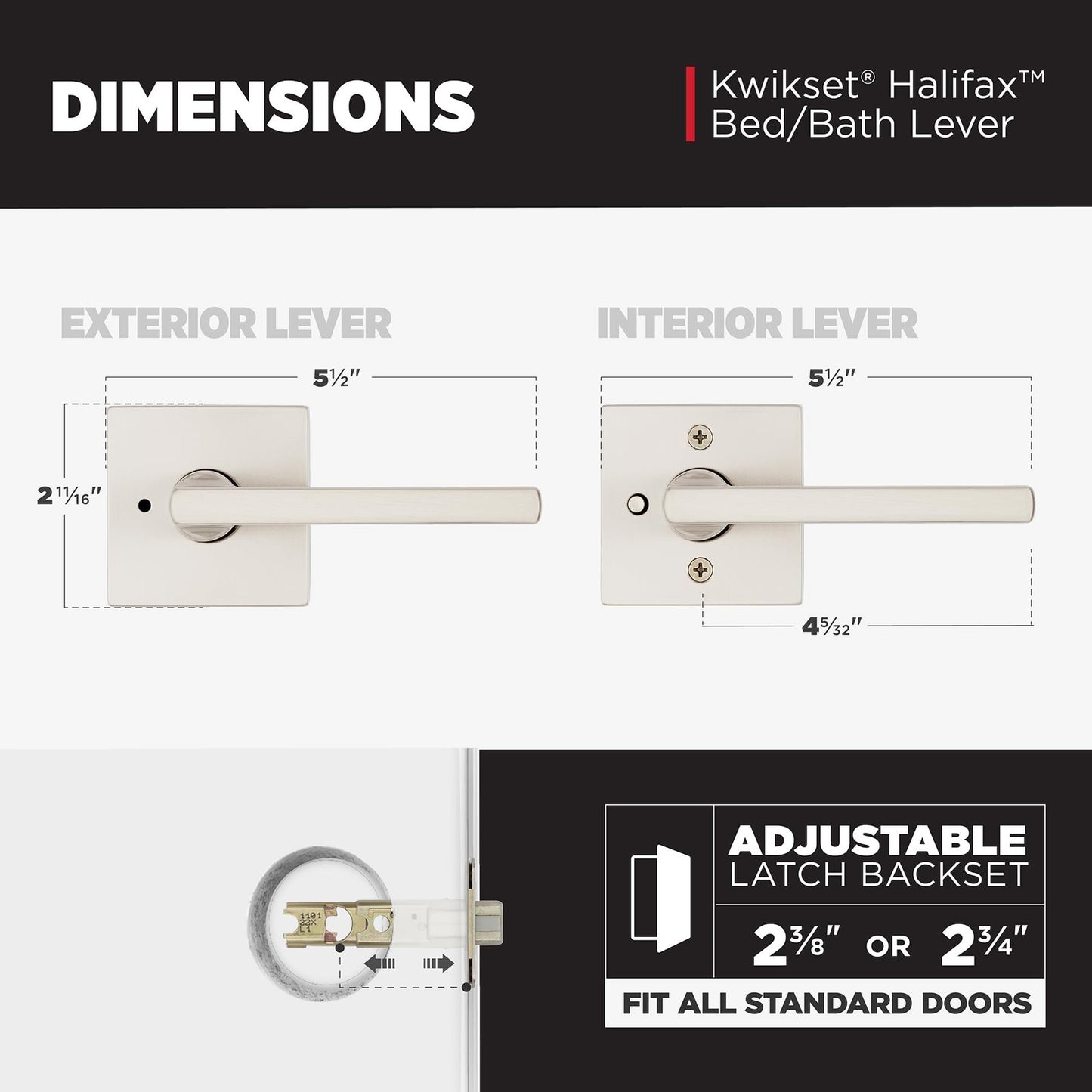 Kwikset 730HFL Halifax Interior Privacy Door Handle Lock Satin Nickel Reversible
