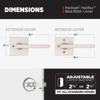 Kwikset 730HFL Halifax Interior Privacy Door Handle Lock Satin Nickel Reversible