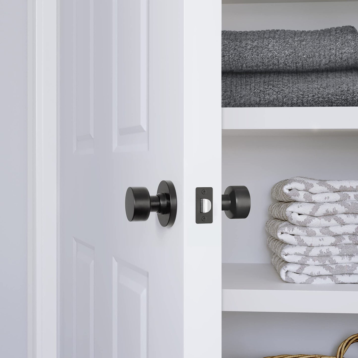 Miseno MLK4080 Tuscora Shaker Passage Door Knob Set with Round Rose Satin Nickel