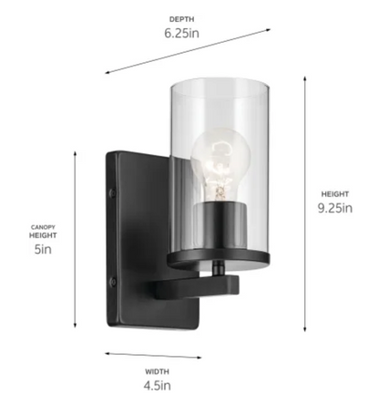 Kichler 45495BK Crosby 10" Tall Bathroom Sconce - Black