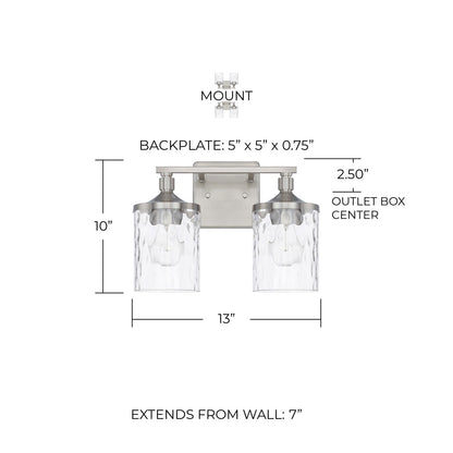 HomePlace Lighting 128821BN-451 Clear Water Glass Vanity Wall Light, 2-Light