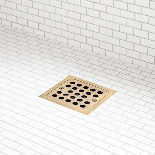 Signature Hardware 948036 Menlo Square Shower Drain with Flange - Aged Brass