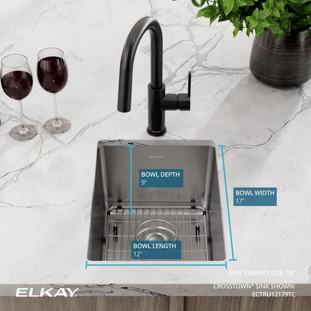 Elkay ECTRU12179TC Crosstown 13-1/2" Undermount Basin Stainless Steel Bar Sink