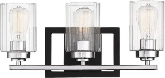 Savoy House 8-2154-3-67 Redmond Clear Ribbed Bathroom Vanity Light Black&Chrome