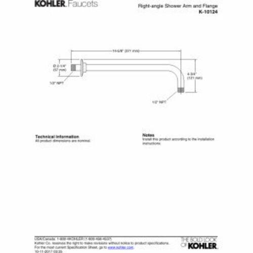 KOHLER K-10124-CP Right Angle Shower Arm