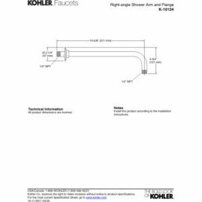 KOHLER K-10124-CP Right Angle Shower Arm