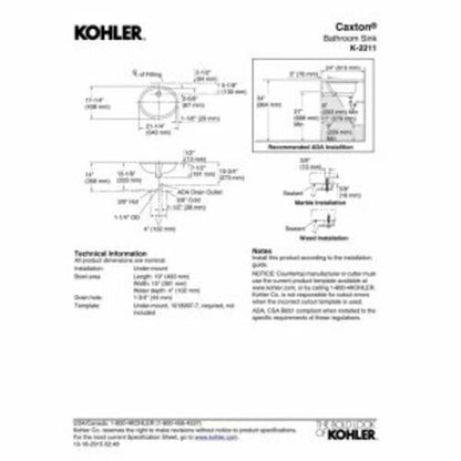 KOHLER K-2211-0 Caxton Undercounter Bathroom Sink, White One Size
