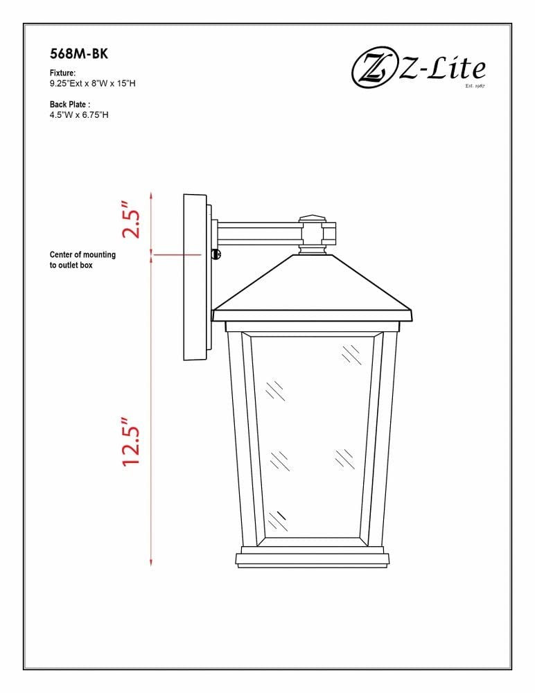Z-Lite 568M-BK 2 Light Outdoor Wall Sconce, Black