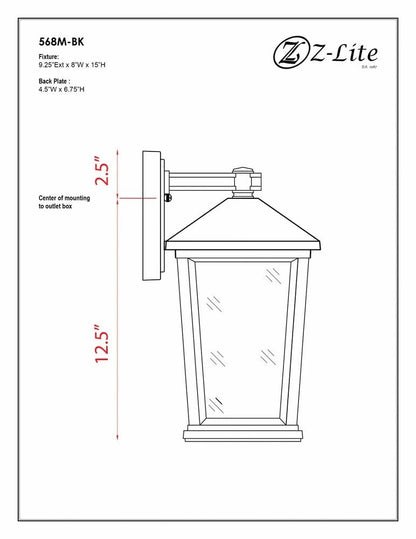 Z-Lite 568M-BK 2 Light Outdoor Wall Sconce, Black