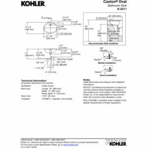 KOHLER K-2211-0 Caxton Undercounter Bathroom Sink, White One Size