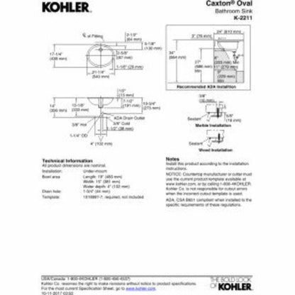 KOHLER K-2211-0 Caxton Undercounter Bathroom Sink, White One Size