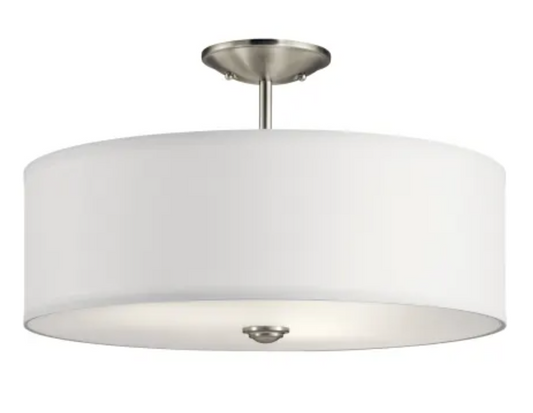 Kichler Shailene 18 in. 3-Light Brushed Nickel Semi-Flush Mount Ceiling Light