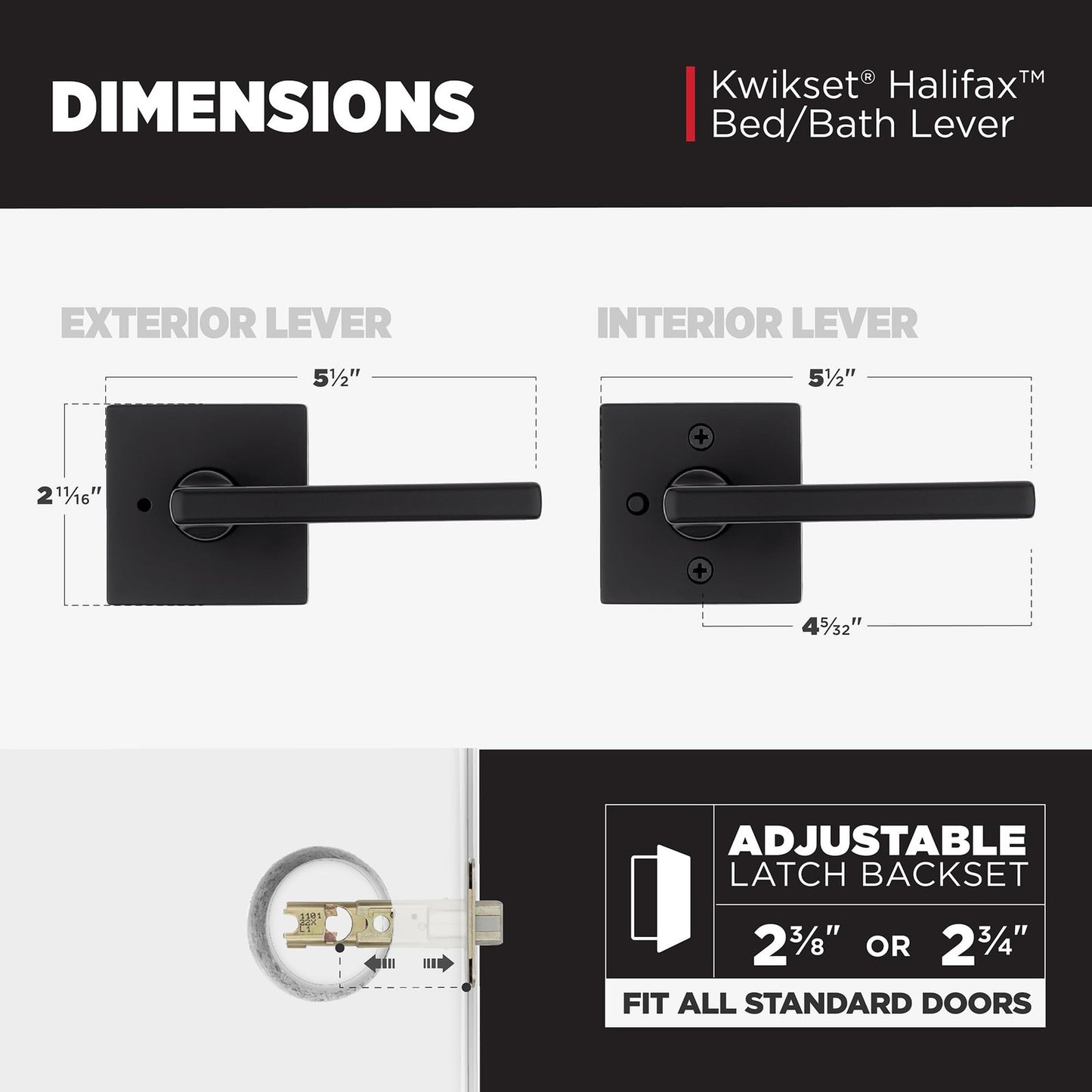 Kwikset 730HFLSQT-514 Halifax Interior Privacy Door Lever Matte Black Reversible