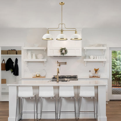Globe 60885 Beckett 3-Light Linear Chandelier, Matte White, Matte Brass Accents