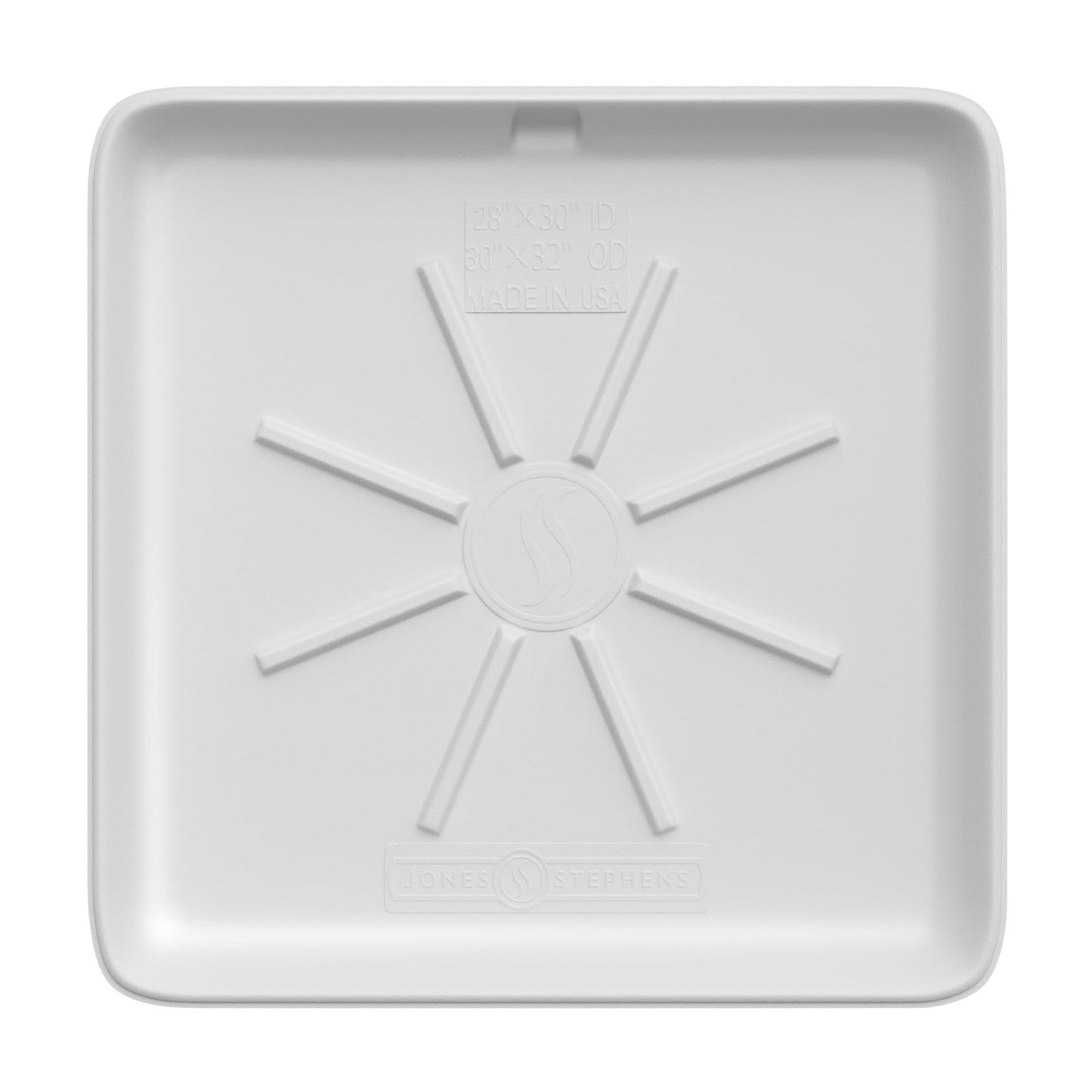 Jones Stephens J04300 28" x 30" Washing Machine Pan with Side Mount Drain White