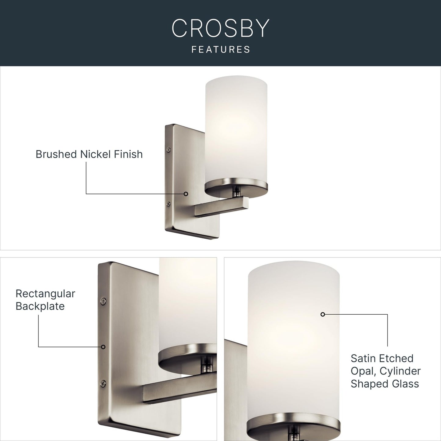 Kichler 45495NI Crosby 9.25" Wall Sconce in Brushed Nickel