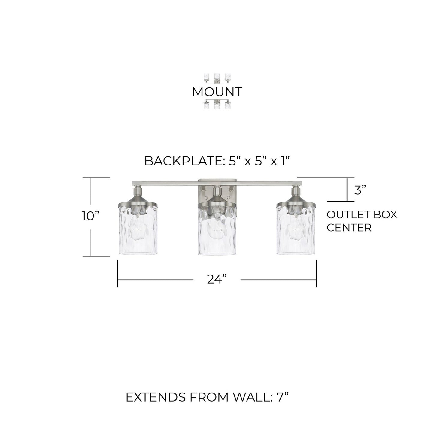 HomePlace Lighting 128831BN-451 Clear Water Glass Vanity Wall Light, 3-Light