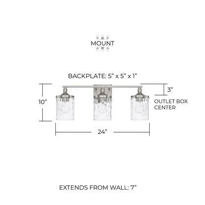 HomePlace Lighting 128831BN-451 Clear Water Glass Vanity Wall Light, 3-Light