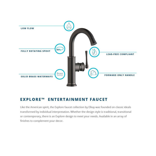 Elkay Explore LKEC2012CR Single Hole Bar Faucet Forward Only Lever Handle-Chrome