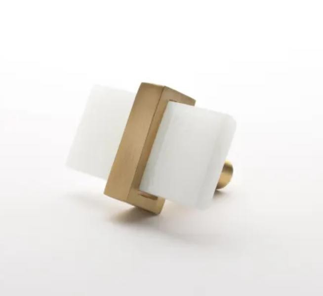 Sietto K-1901-SB Adjustable 2" Rectangular Cabinet Knob White Glass-Satin Brass