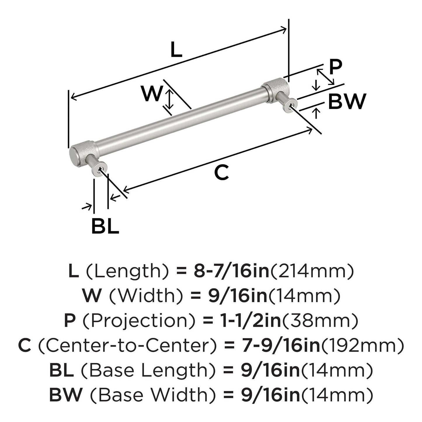 Amerock BP37746G10 7-9/16" Faraday Satin Nickel Drawer Pull
