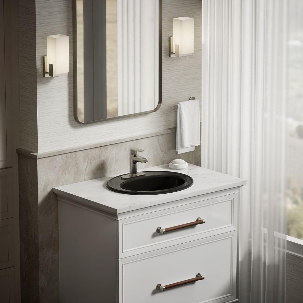 KOHLER K-2196-4-7 Pennington Self-Rimming Bathroom Sink, Black Black