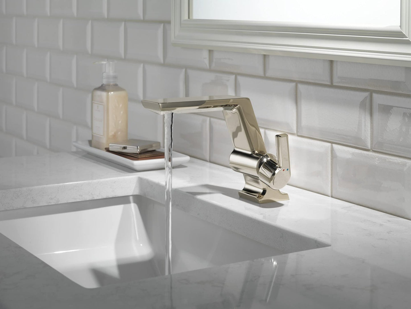 Delta Faucet 599-PN-PR-MPU-DST Pivotal Lumicoat Bathroom Faucet Polished Nickel