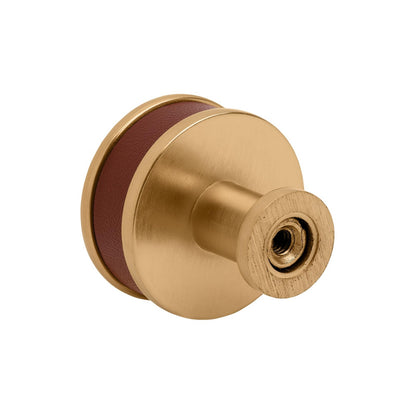 Signature HW 954065-114 Lazzara 1-1/4" Brown Leather Mushroom Knob-Brushed Gold