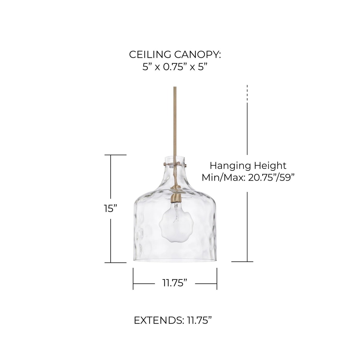 HomePlace Lighting 325717AD Glass Jar Pendant Light, 1-Light 100 Watt Aged Brass